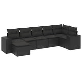 7 Piece Garden Sofa Set with Cushions Black Poly Rattan - Front View
