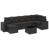 8 Piece Garden Sofa Set with Cushions Black Poly Rattan - Front View