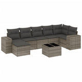 8 Piece Garden Sofa Set with Cushions Grey Poly Rattan - Front View