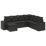 7 Piece Garden Sofa Set with Cushions Black Poly Rattan - Front View