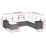 7 Piece Garden Sofa Set with Cushions Black Poly Rattan - Side View