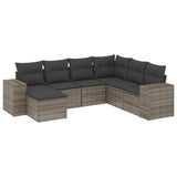 7 Piece Garden Sofa Set with Cushions Grey Poly Rattan - Front View