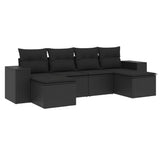6 Piece Garden Sofa Set with Cushions Black Poly Rattan - Front View