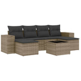 7 Piece Garden Sofa Set with Cushions Grey Poly Rattan - Front View