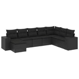 8 Piece Garden Sofa Set with Cushions Black Poly Rattan - Front View