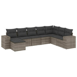 8 Piece Garden Sofa Set with Cushions Grey Poly Rattan - Front View