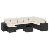 9 Piece Garden Sofa Set with Cushions Black Poly Rattan - Front View