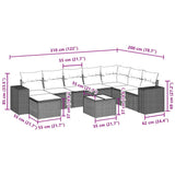 9 Piece Garden Sofa Set with Cushions Black Poly Rattan - Side View