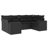 6 Piece Garden Sofa Set with Cushions Black Poly Rattan - Front View