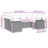 6 Piece Garden Sofa Set with Cushions Black Poly Rattan - Side View