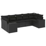 7 Piece Garden Sofa Set with Cushions Black Poly Rattan - Front View