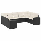 9 Piece Garden Sofa Set with Cushions Black Poly Rattan - Front View
