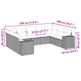 9 Piece Garden Sofa Set with Cushions Black Poly Rattan - Side View