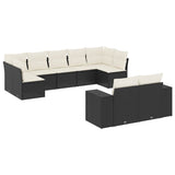 9 Piece Garden Sofa Set with Cushions Black Poly Rattan - Front View