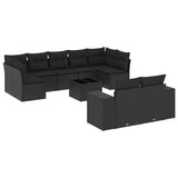 10 Piece Garden Sofa Set with Cushions Black Poly Rattan - Front View