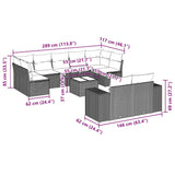 10 Piece Garden Sofa Set with Cushions Black Poly Rattan - Side View