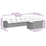 9 Piece Garden Sofa Set with Cushions Black Poly Rattan
