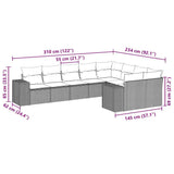 9 Piece Garden Sofa Set with Cushions Black Poly Rattan - Side View