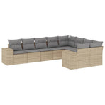 9 Piece Garden Sofa Set with Cushions Beige Poly Rattan