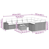 10 Piece Garden Sofa Set with Cushions Black Poly Rattan - Side View