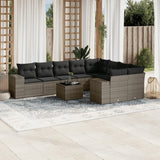 10 Piece Garden Sofa Set with Cushions Grey Poly Rattan