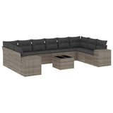 11 Piece Garden Sofa Set with Cushions Grey Poly Rattan - Front View