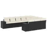 10 Piece Garden Sofa Set with Cushions Black Poly Rattan - Front View
