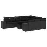 11 Piece Garden Sofa Set with Cushions Black Poly Rattan - Front View