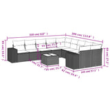 11 Piece Garden Sofa Set with Cushions Black Poly Rattan - Side View