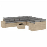 11 Piece Garden Sofa Set with Cushions Beige Poly Rattan - Front View