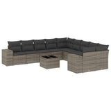 11 Piece Garden Sofa Set with Cushions Grey Poly Rattan - Front View
