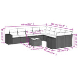 11 Piece Garden Sofa Set with Cushions Grey Poly Rattan - Side View
