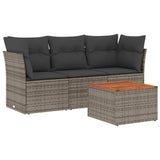 4 Piece Garden Sofa Set with Cushions Grey Poly Rattan - Front View