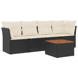5 Piece Garden Sofa Set with Cushions Black Poly Rattan - Front View