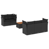 6 Piece Garden Sofa Set with Cushions Black Poly Rattan - Front View