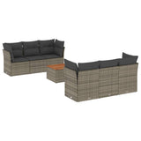 7 Piece Garden Sofa Set with Cushions Grey Poly Rattan - Front View