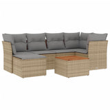 7 Piece Garden Sofa Set with Cushions Mix Beige Poly Rattan - Front View