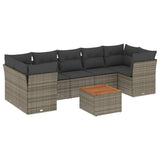 8 Piece Garden Sofa Set with Cushions Grey Poly Rattan - Front View