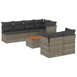 8 Piece Garden Sofa Set with Cushions Grey Poly Rattan - Front View