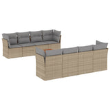 9 Piece Garden Sofa Set with Cushions Mix Beige Poly Rattan - Front View