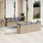 9 Piece Garden Sofa Set with Cushions Mix Beige Poly Rattan