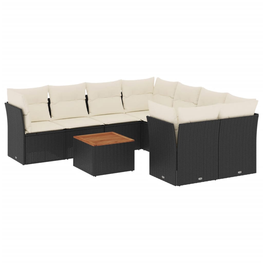 9 Piece Garden Sofa Set with Cushions Black Poly Rattan