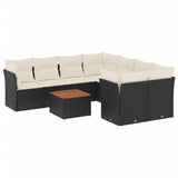 9 Piece Garden Sofa Set with Cushions Black Poly Rattan