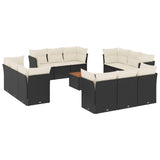 13 Piece Garden Sofa Set with Cushions Black Poly Rattan - Front View
