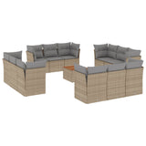 13 Piece Garden Sofa Set with Cushions Mix Beige Poly Rattan - Front View