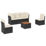 6 Piece Garden Sofa Set with Cushions Black Poly Rattan - Front View