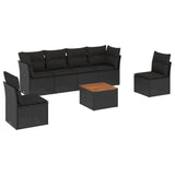 7 Piece Garden Sofa Set with Cushions Black Poly Rattan - Front View
