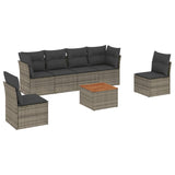 7 Piece Garden Sofa Set with Cushions Grey Poly Rattan - Front View