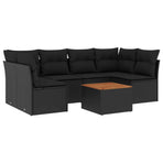 7 Piece Garden Sofa Set with Cushions Black Poly Rattan