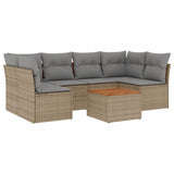 7 Piece Garden Sofa Set with Cushions Mix Beige Poly Rattan - Front View